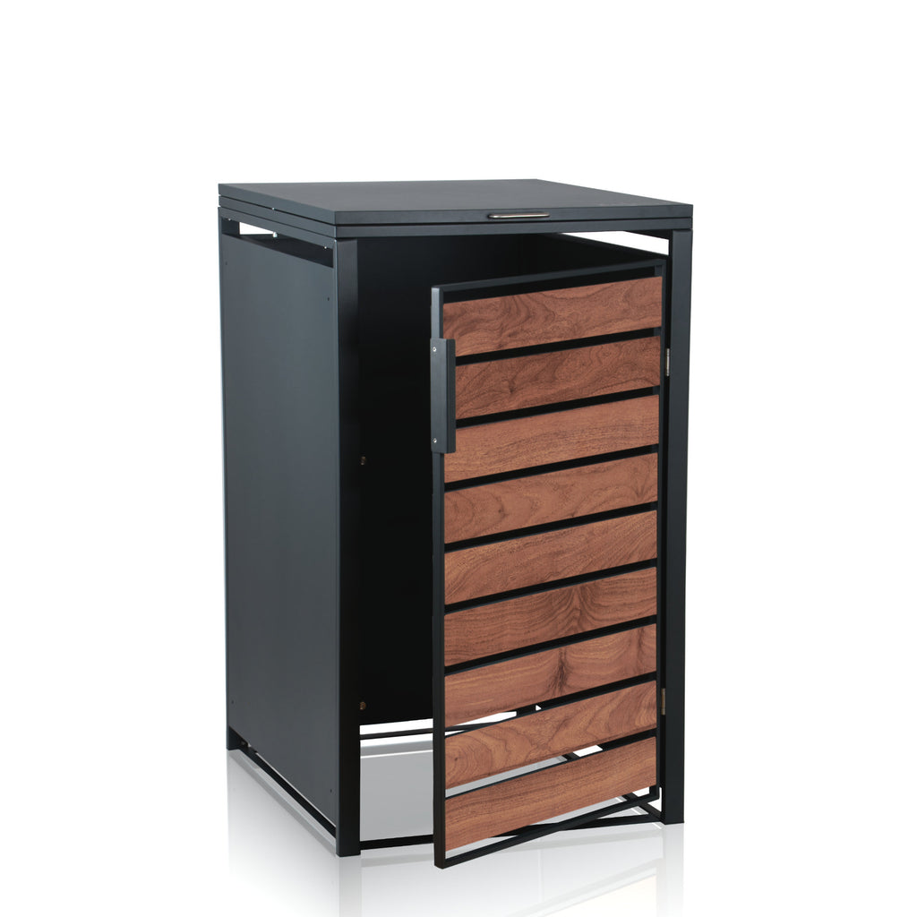 Bin storage box, anthracite RAL 7016, door in wood look