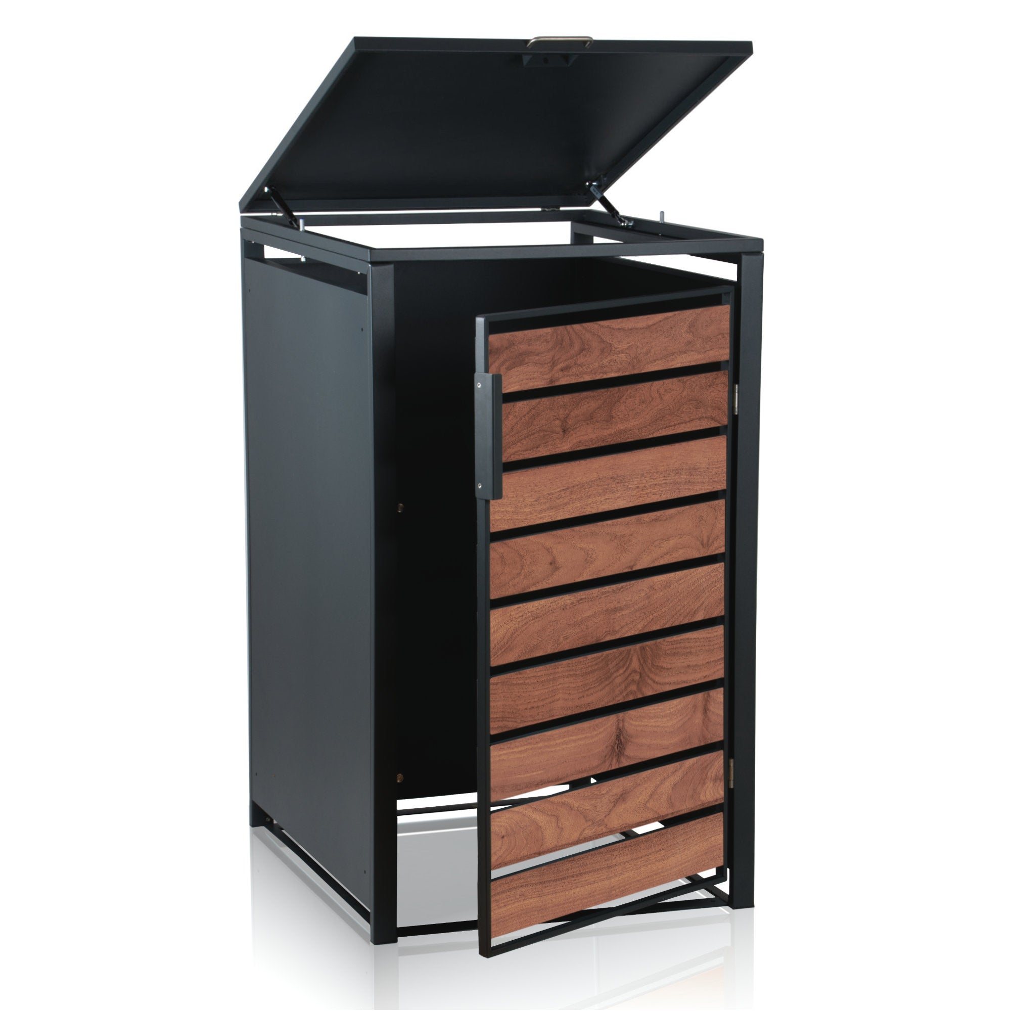 Ensemble de 3 poubelles, anthracite RAL 7016, porte imitation bois