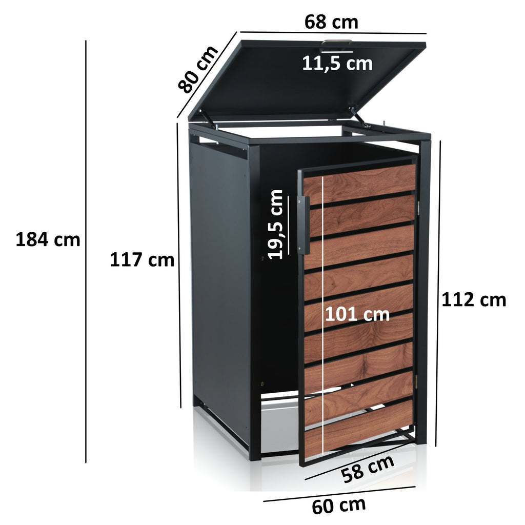 Bin storage box, anthracite RAL 7016, door in wood look