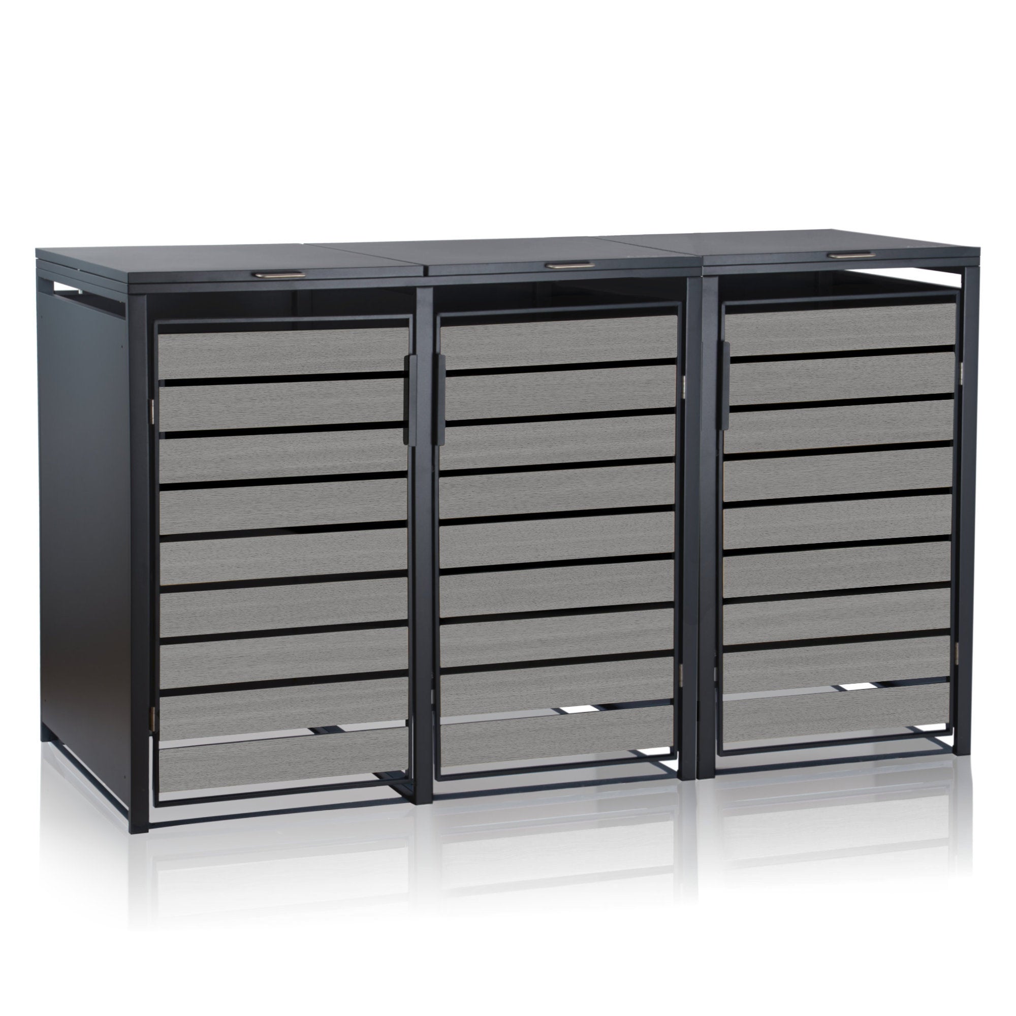 Bin storage unit, set of 3, anthracite RAL 7016, door in wood look