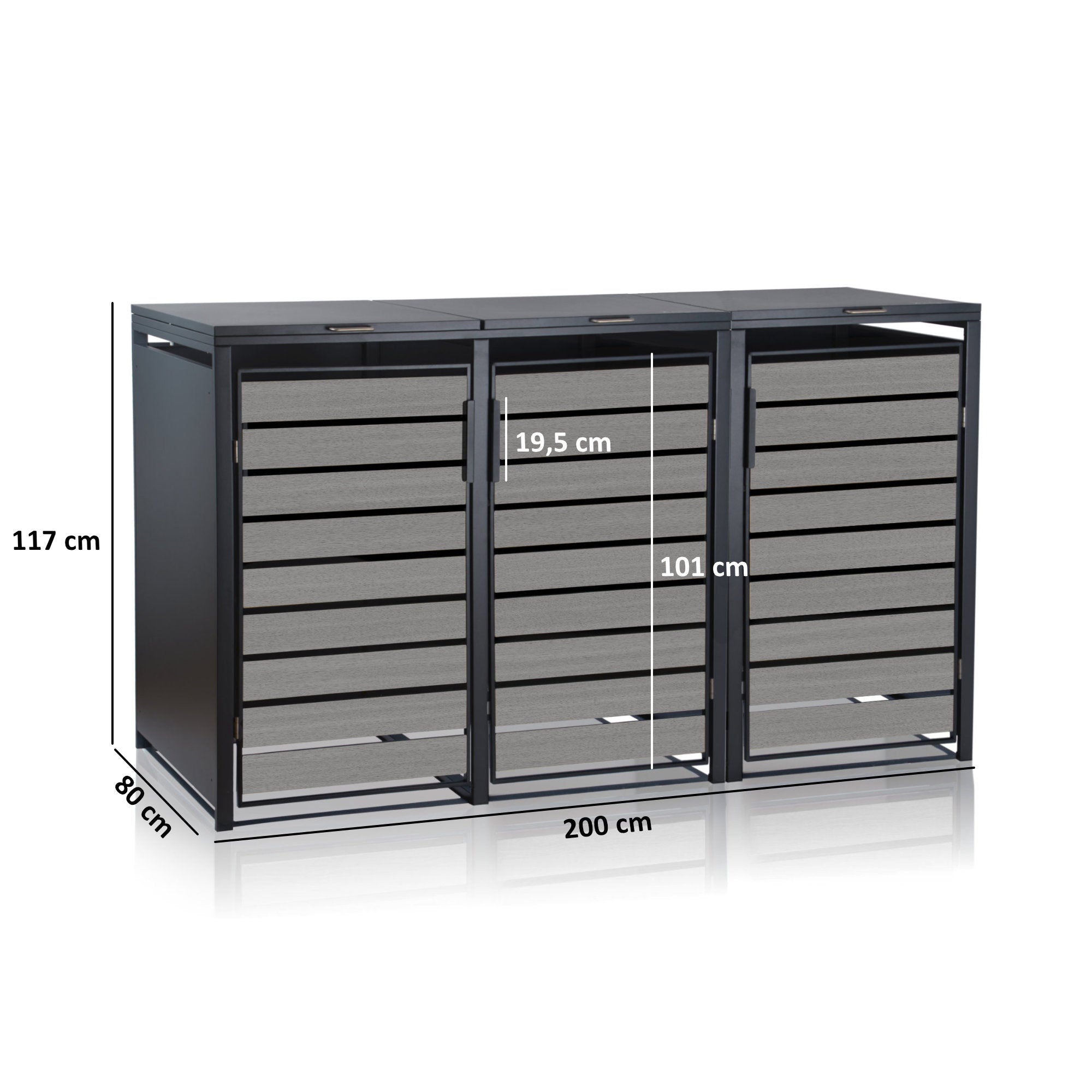 Ensemble de 3 poubelles, anthracite RAL 7016, porte imitation bois