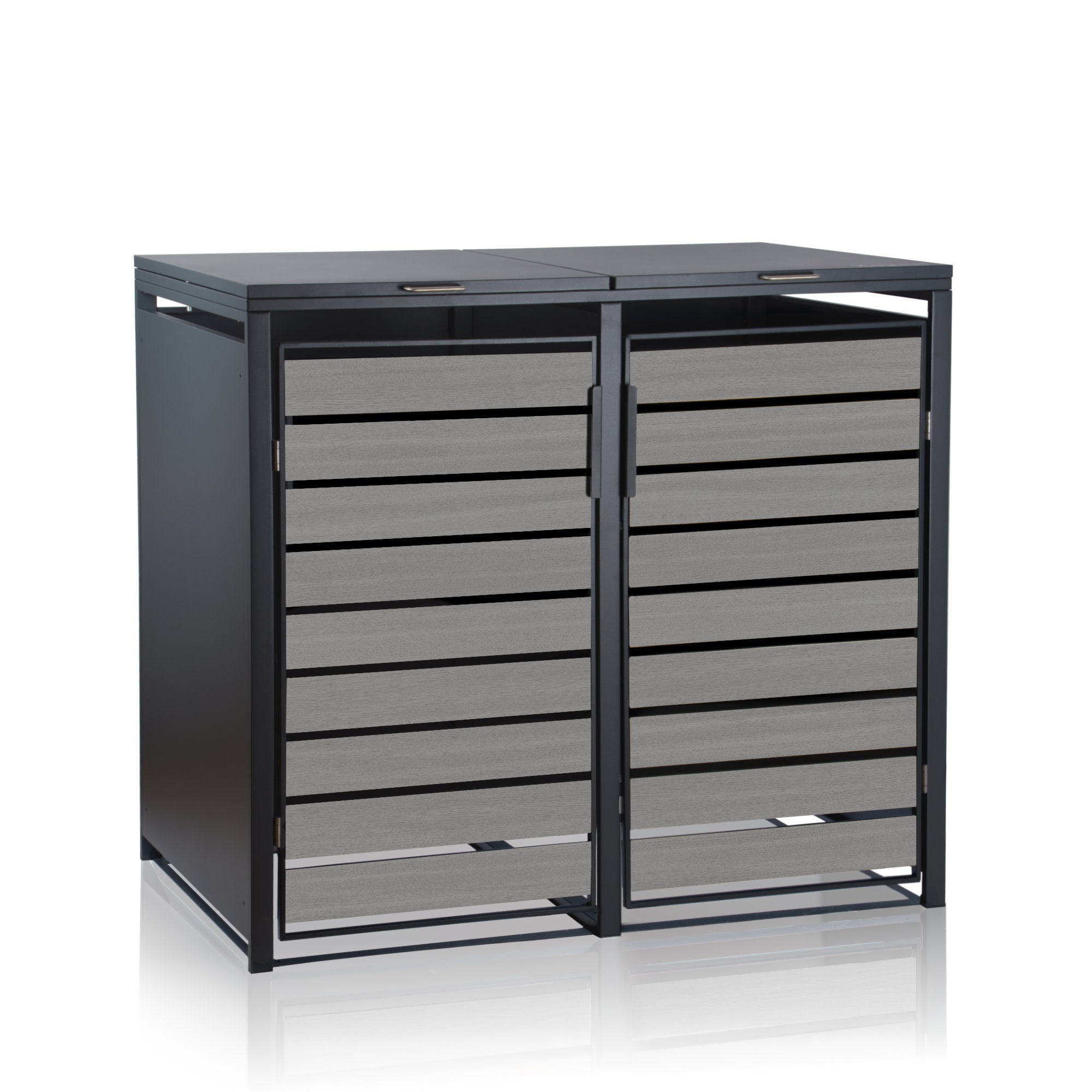 Bin storage unit, set of 2, anthracite RAL 7016, door with wood look