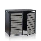 Ensemble de 2 poubelles, anthracite RAL 7016, porte aspect bois