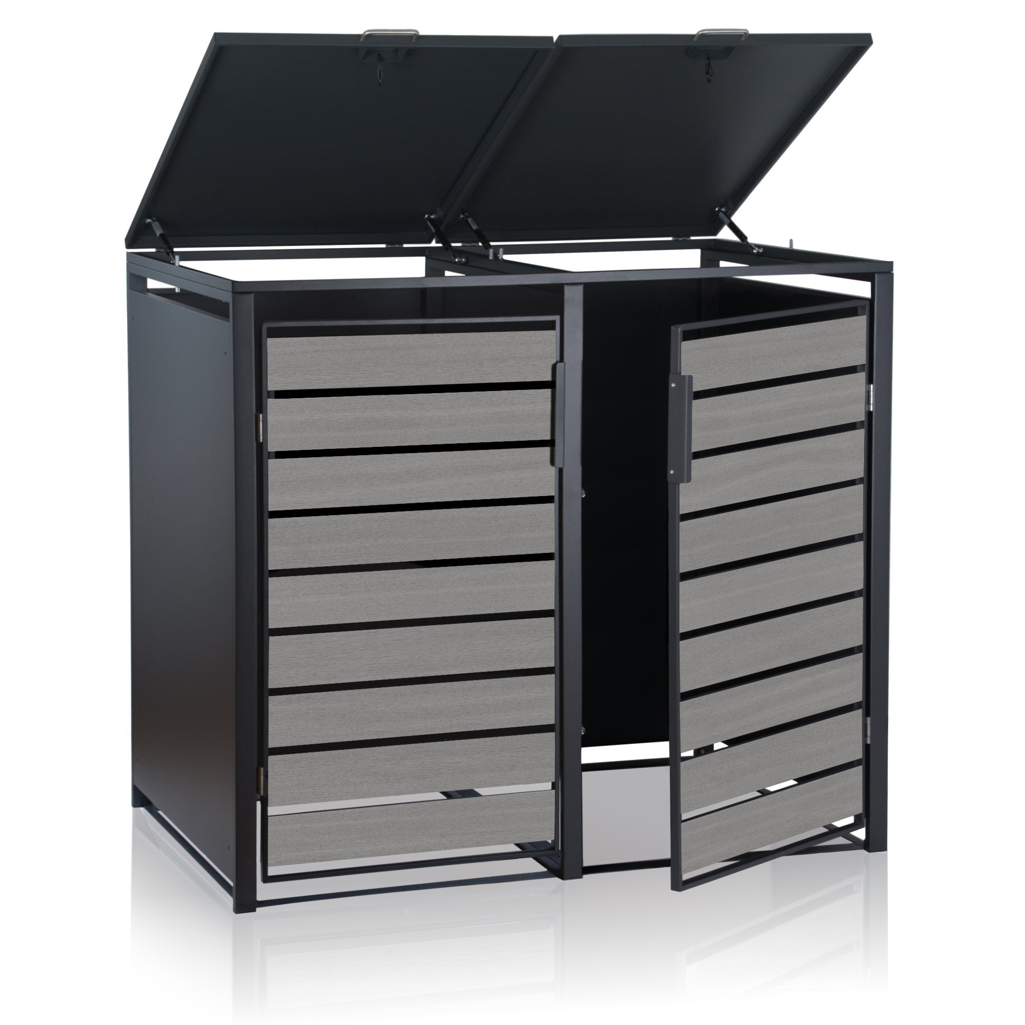Ensemble de 3 poubelles, anthracite RAL 7016, porte imitation bois