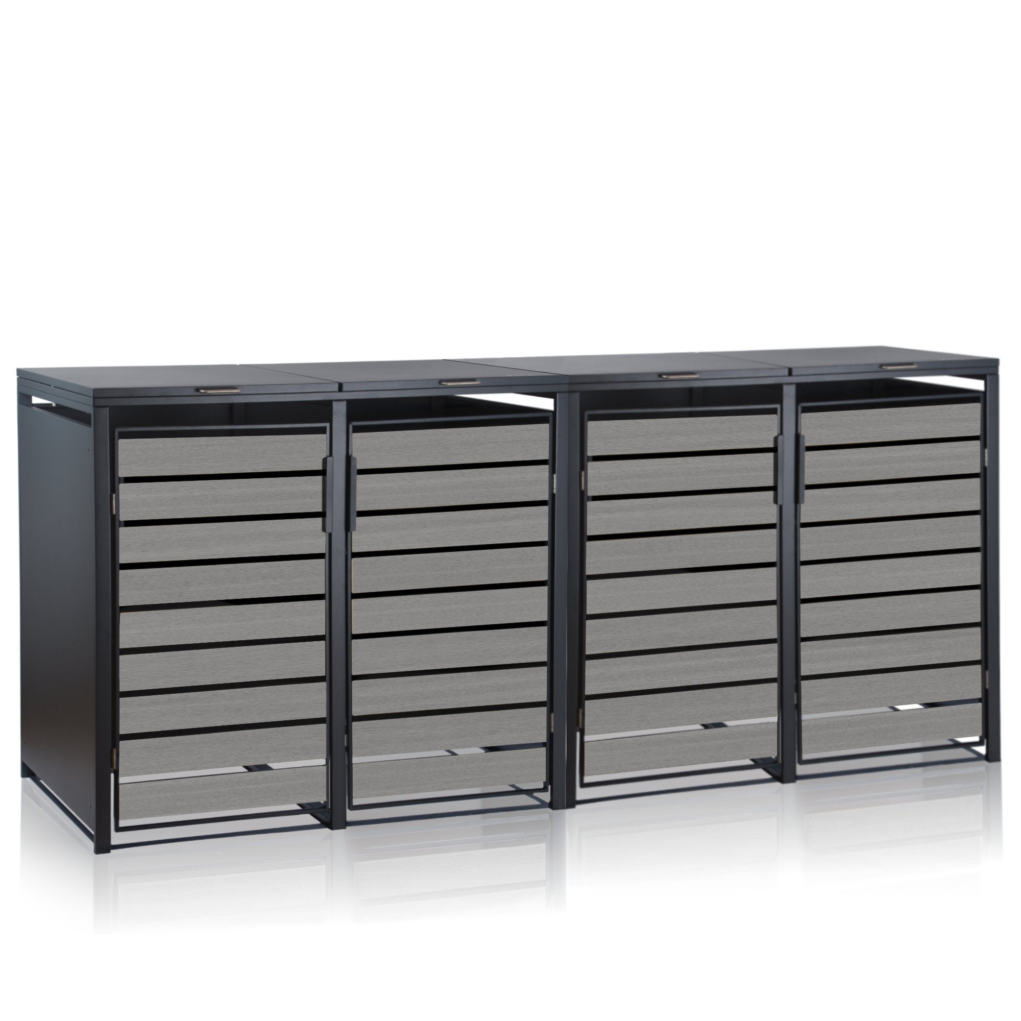 Bin storage unit, set of 4, anthracite RAL 7016, door in wood look