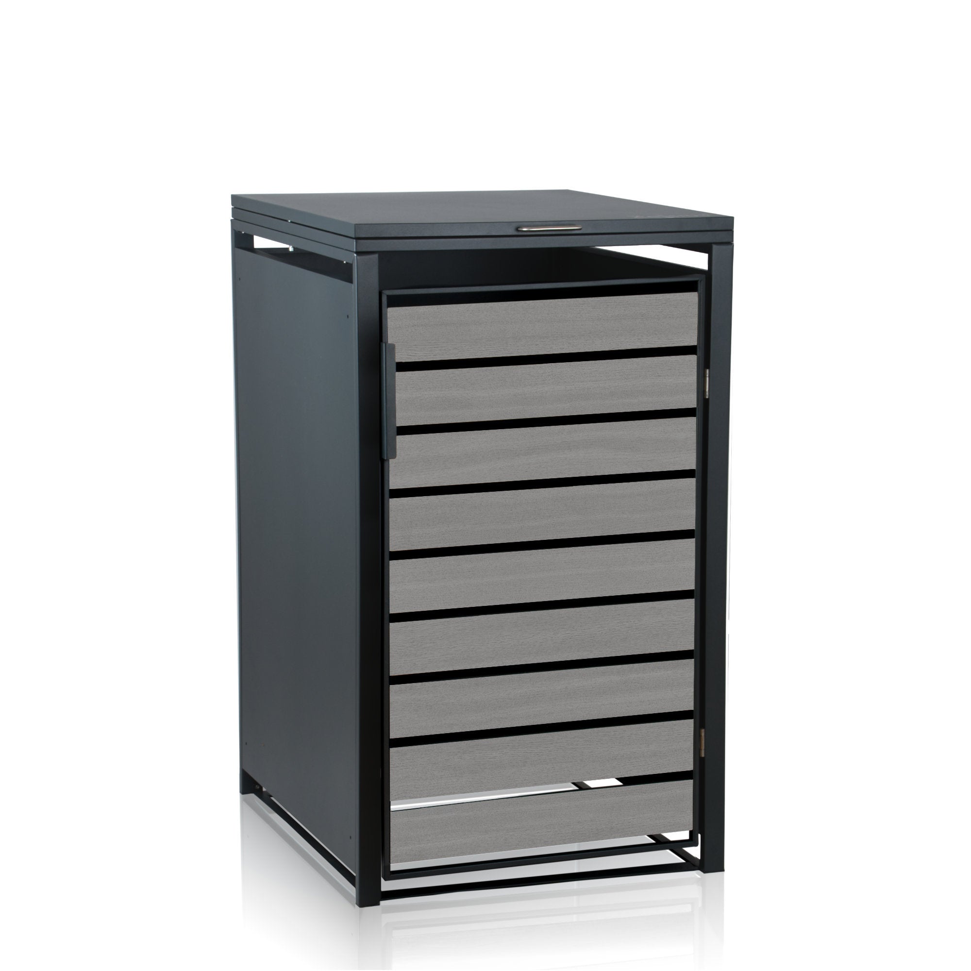 Bin storage box, anthracite RAL 7016, door in wood look