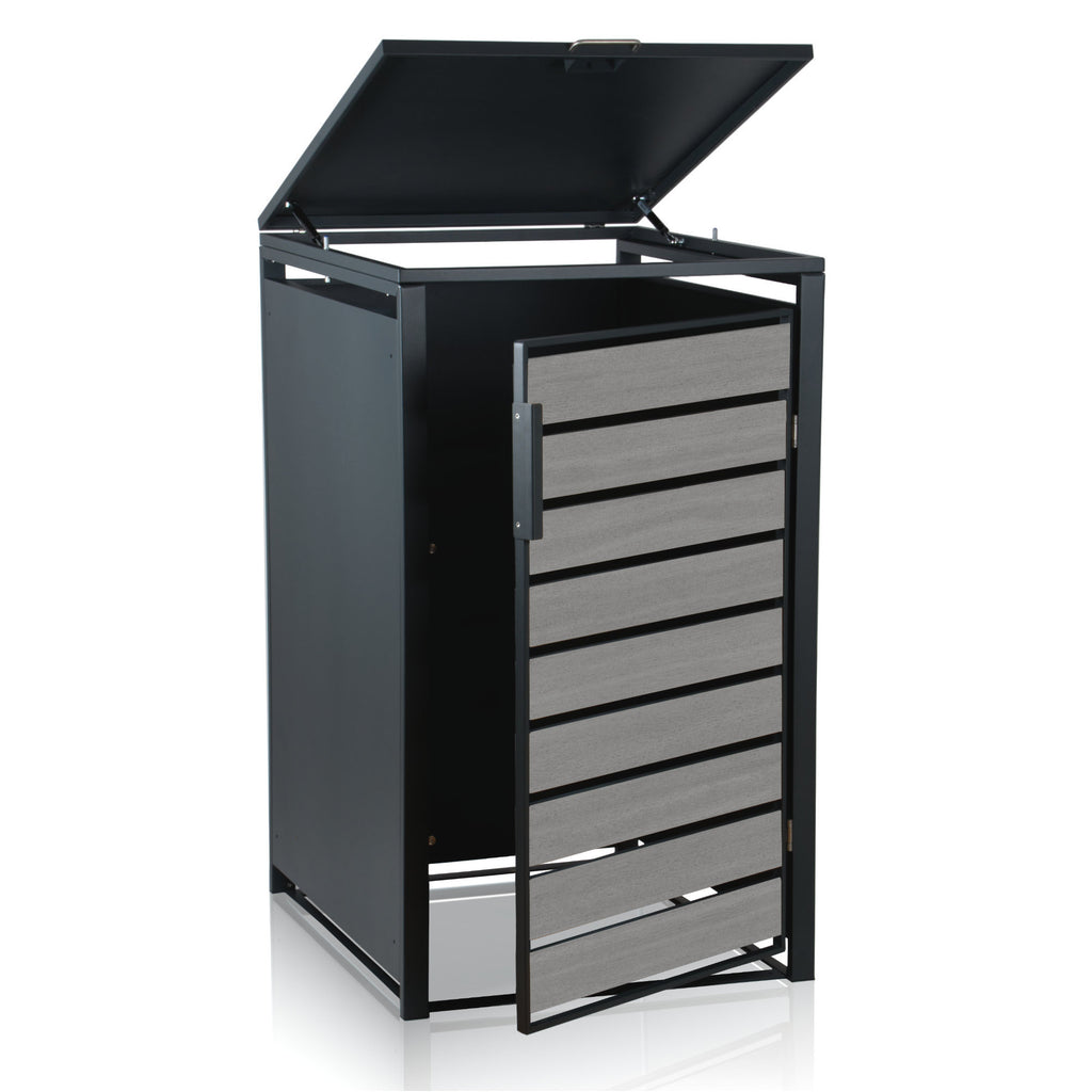 Bin storage box, anthracite RAL 7016, door in wood look