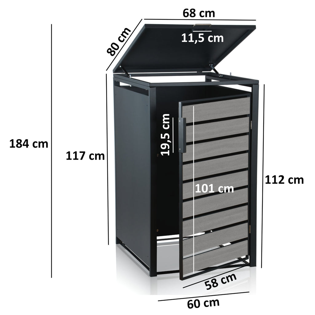 Bin storage box, anthracite RAL 7016, door in wood look