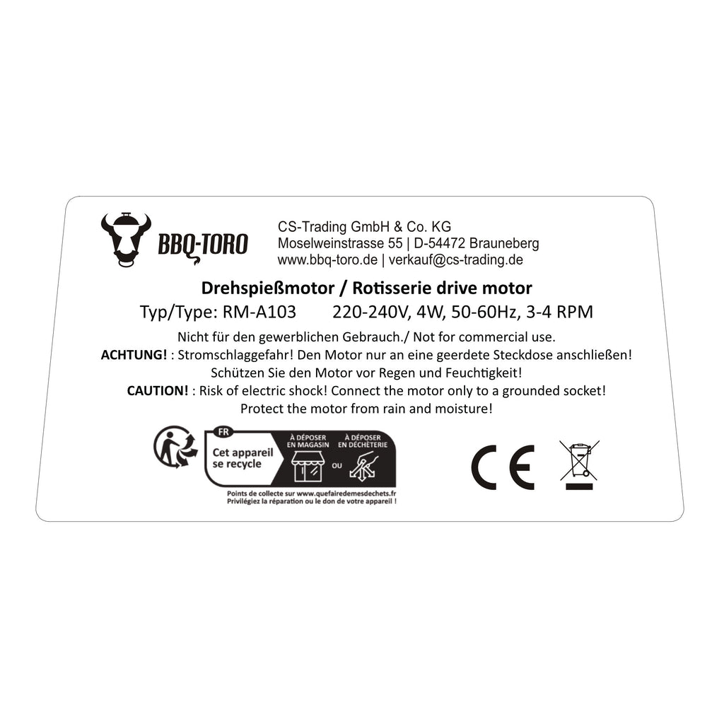 Grillmotor für Grillspieß, 220 - 240V, Belastbar bis 10 kg