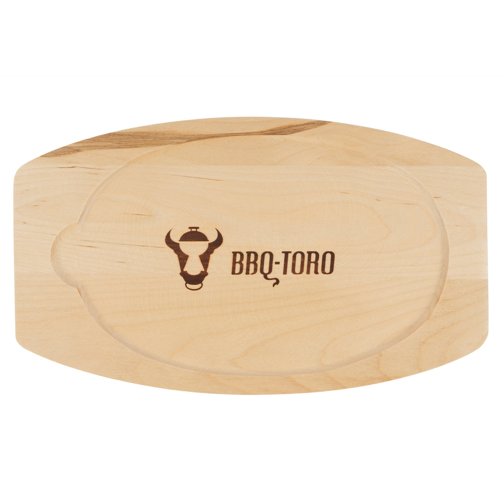 Serving pan, 27 x 18 cm, cast iron, including wooden board