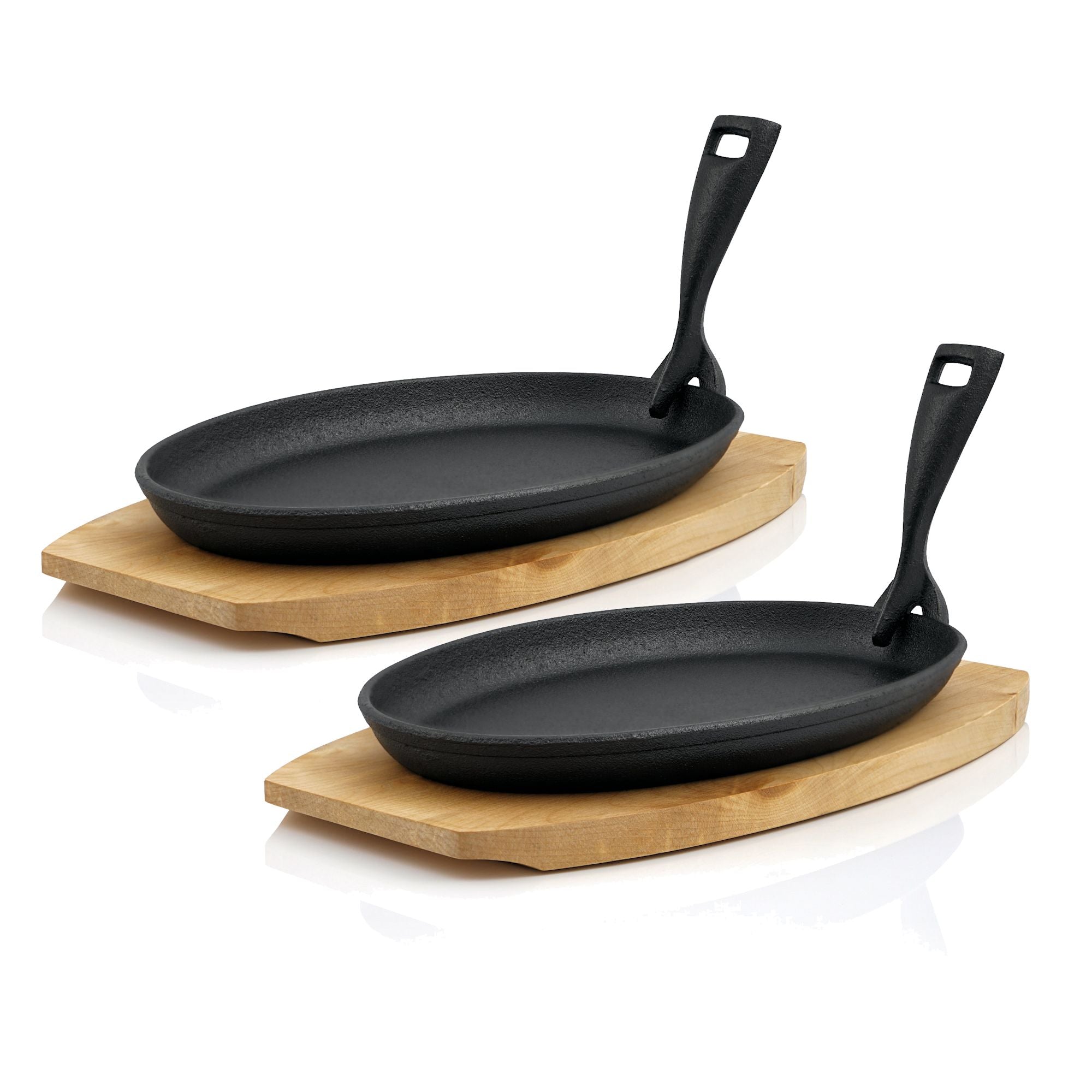 Serving pan, 27 x 18 cm, cast iron, including wooden board