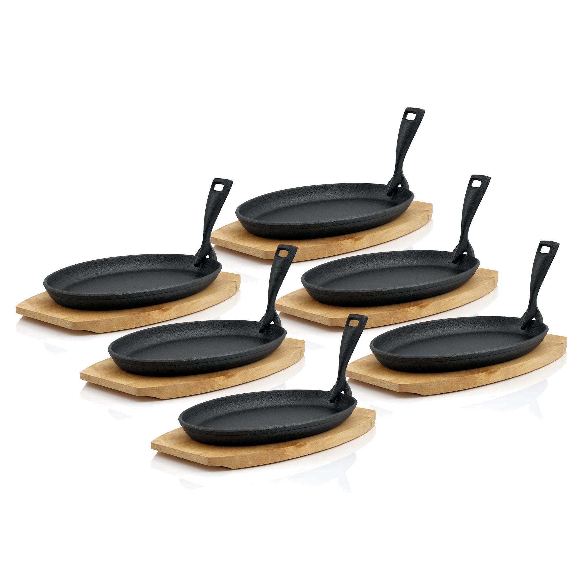Serving pan, 27 x 18 cm, cast iron, including wooden board
