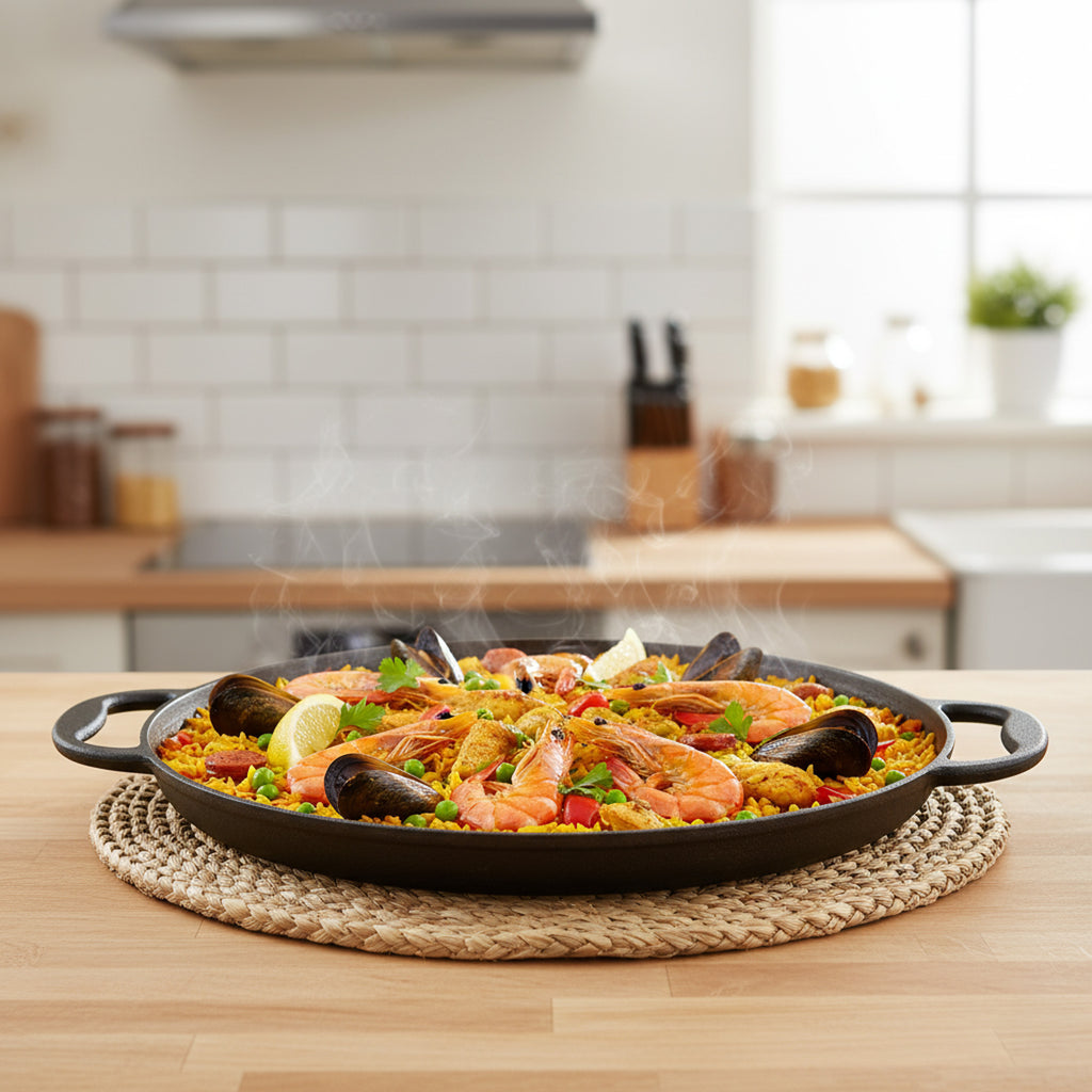 Paella pan, Ø 35 cm, cast iron pan, polished