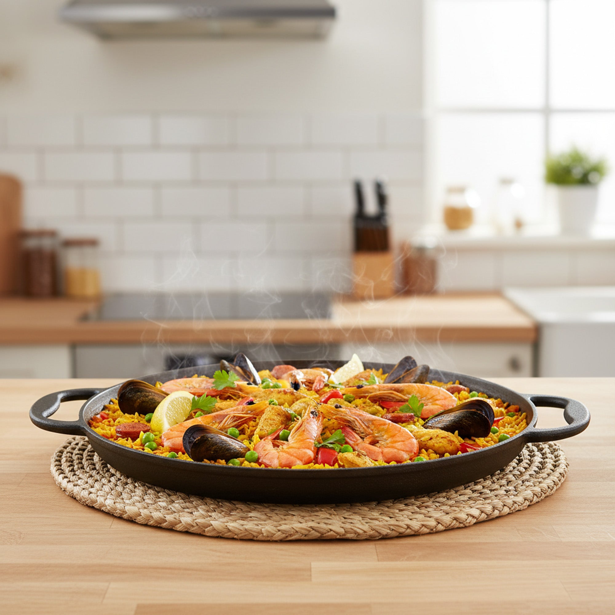 Paella pan, Ø 35 cm, cast iron pan, polished