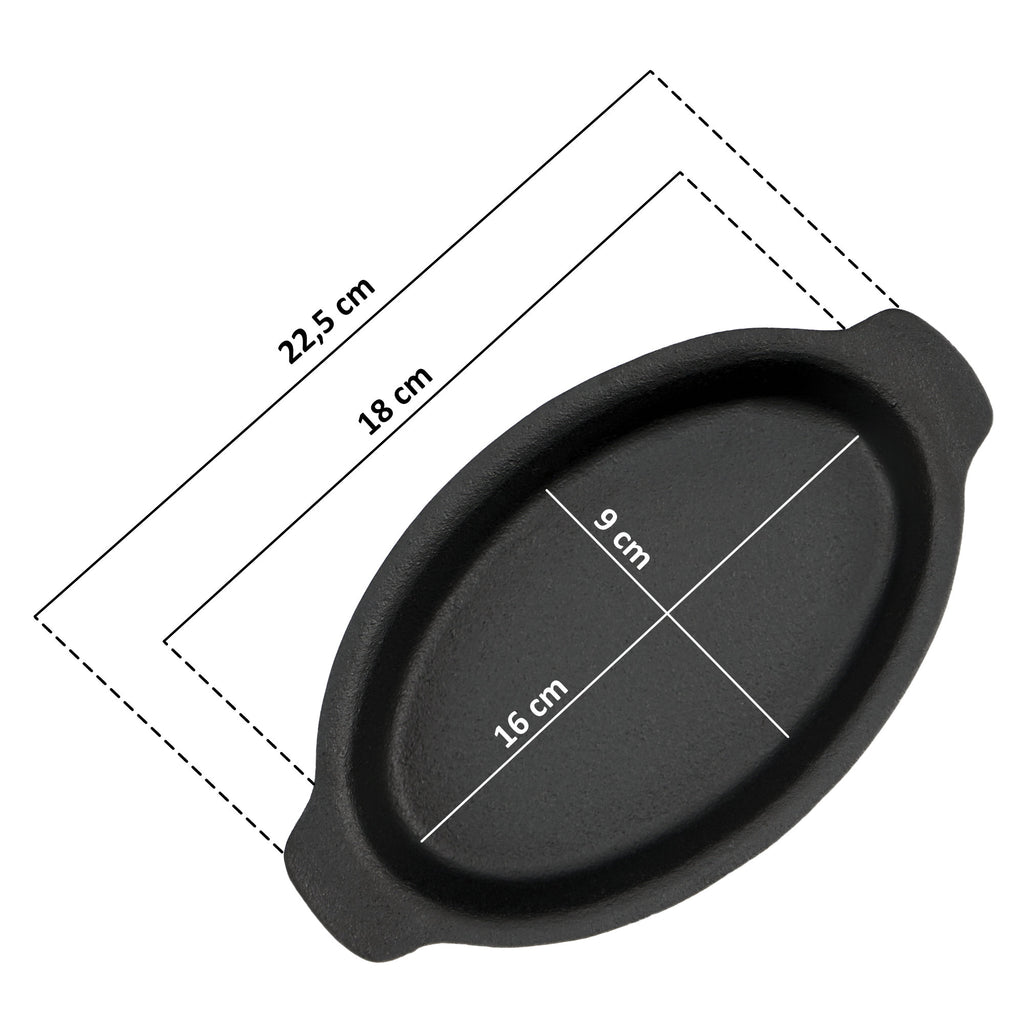 Serving pans, set of 6, 22.5 x 13 cm, oval, cast iron