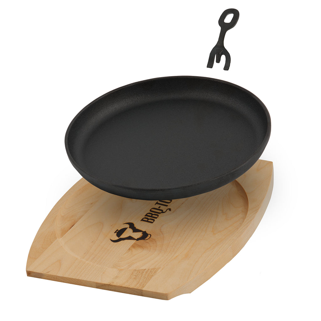 Serving pan, Ø 22 cm, cast iron, incl. wooden board