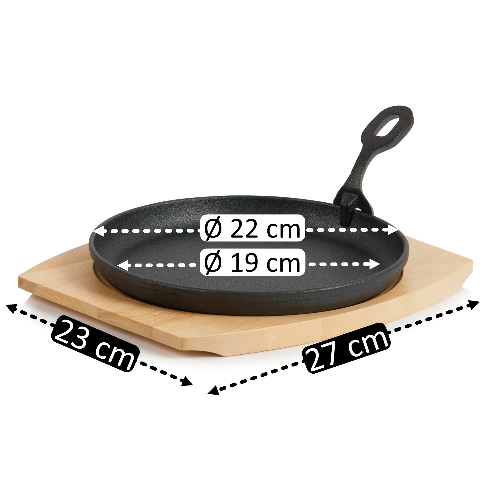 Serving pan, Ø 22 cm, cast iron, incl. wooden board