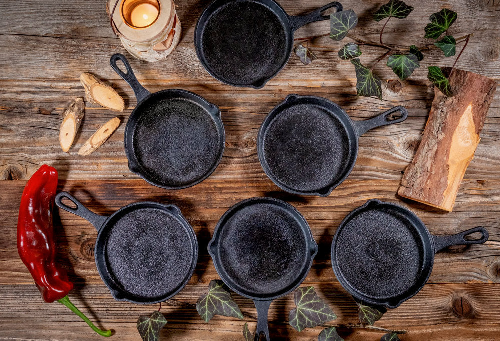 Grill pans, set of 6, Ø 12.5 cm, cast iron