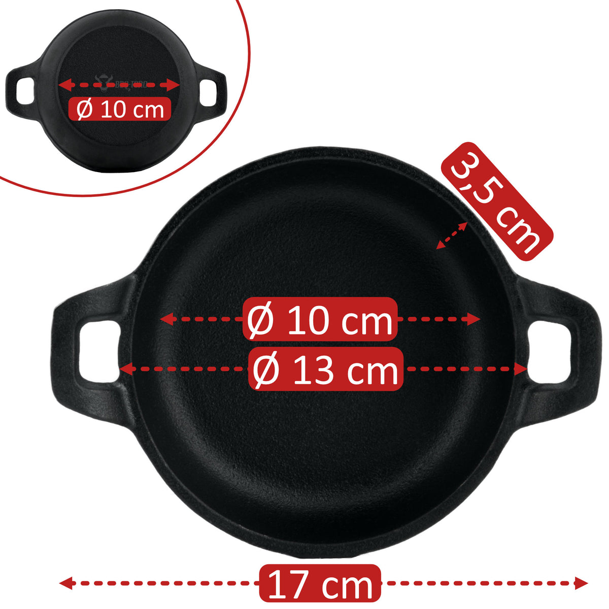 Grill pans, set of 6, Ø 13 cm, cast iron