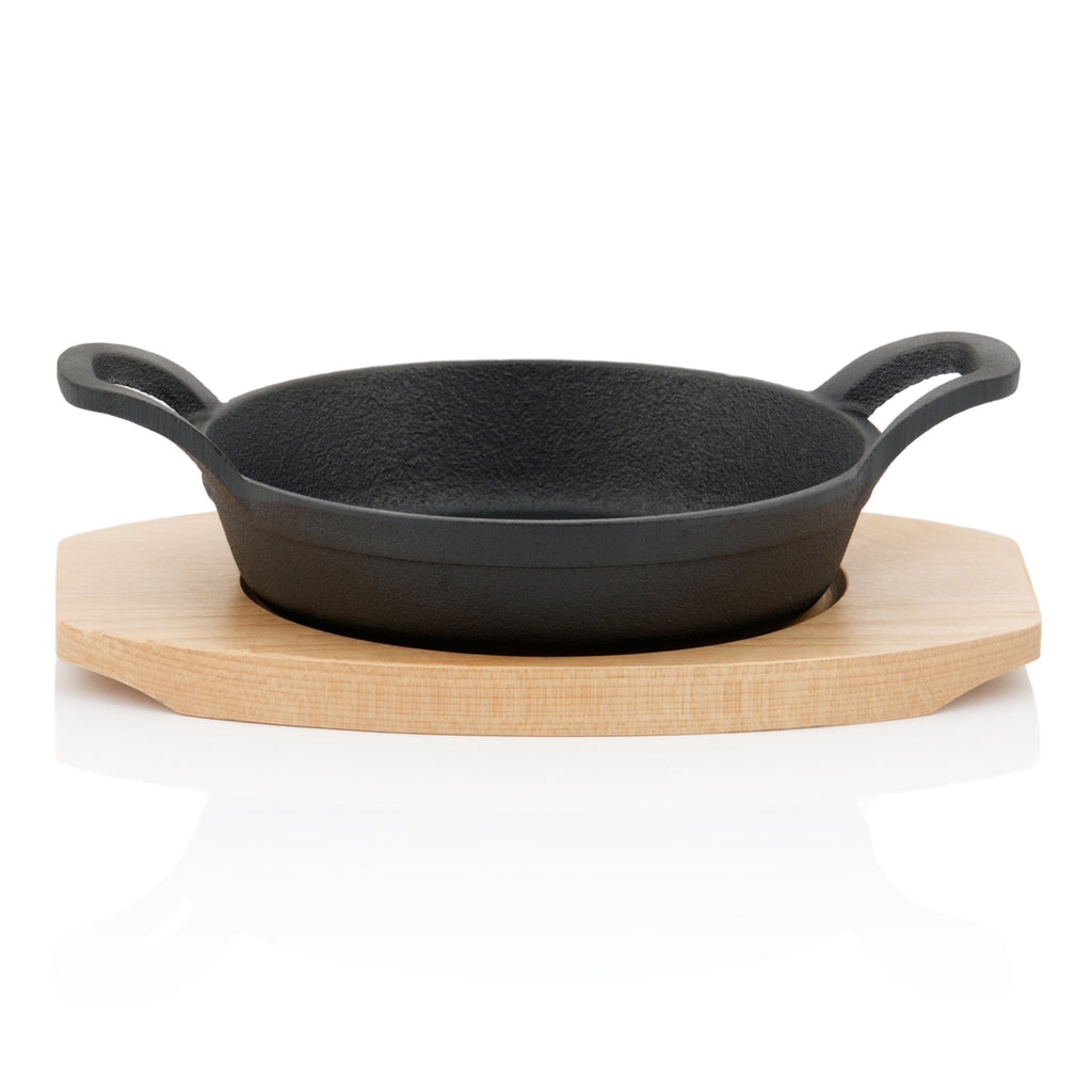 Serving pan, Ø 16 cm, cast iron, including wooden base