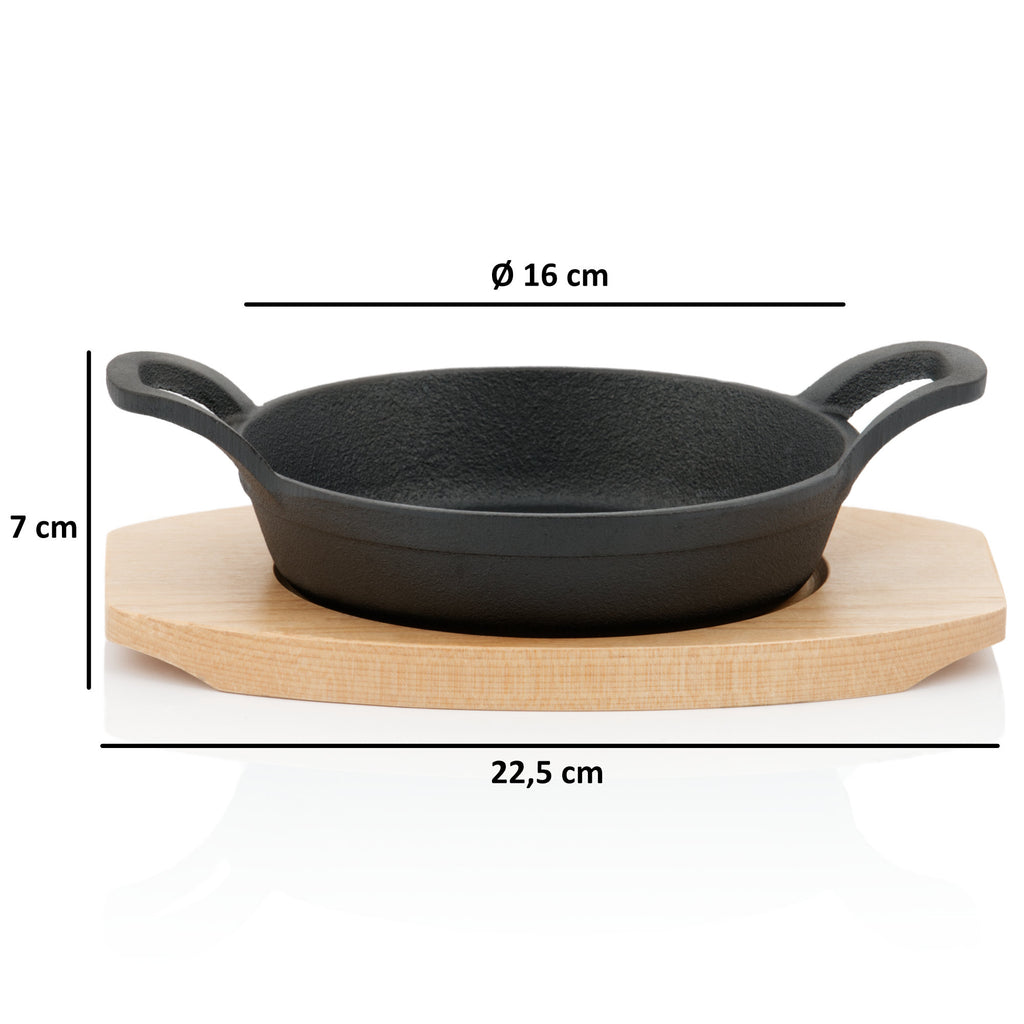 Serving pan, Ø 16 cm, cast iron, including wooden base