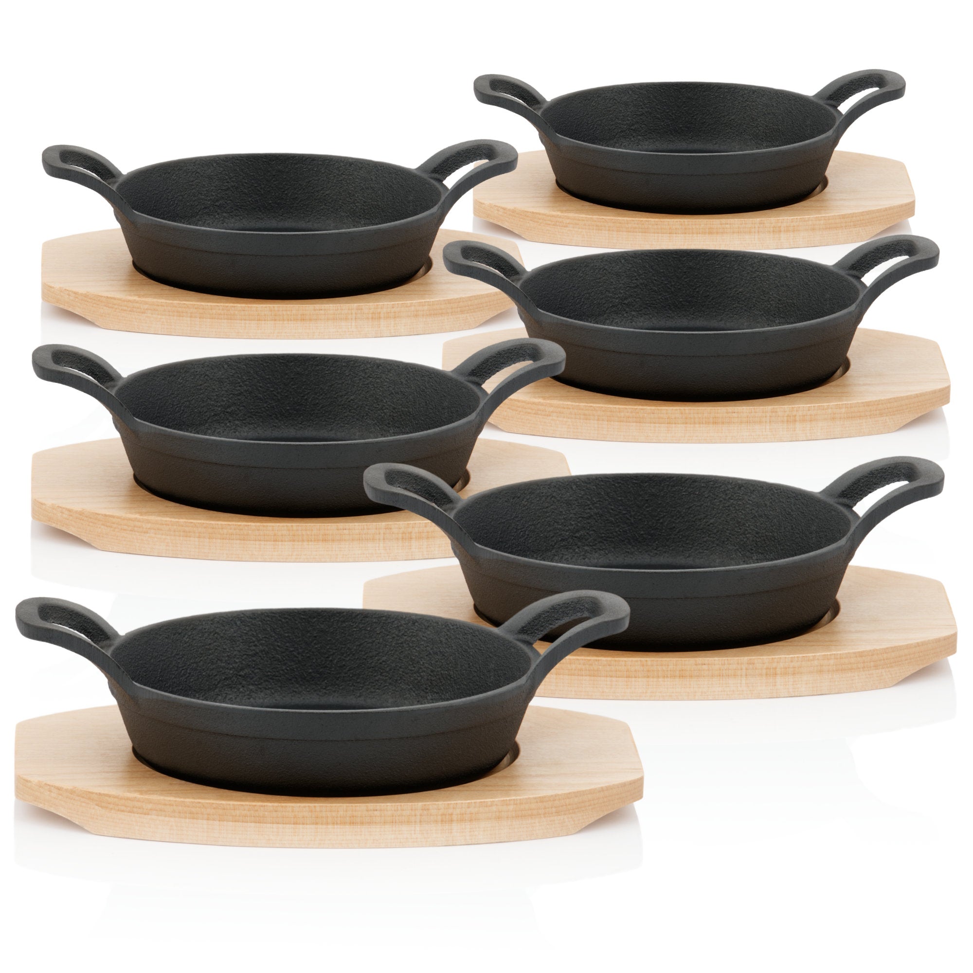 Serving pan, Ø 16 cm, cast iron, including wooden base