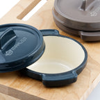 Cocottes, lot de 3, 250 ml chacune, en fonte émaillée, avec support en bois