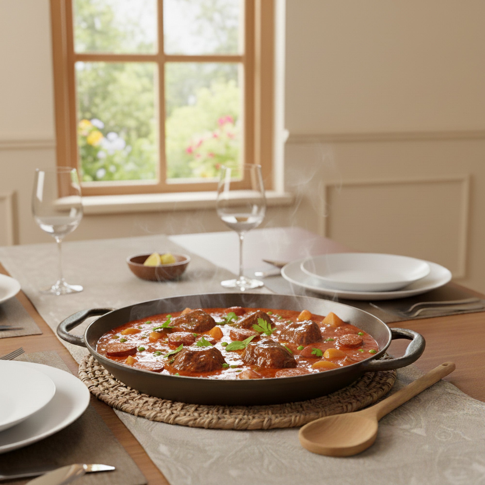 Paella pan, Ø 35 cm, cast iron pan, polished