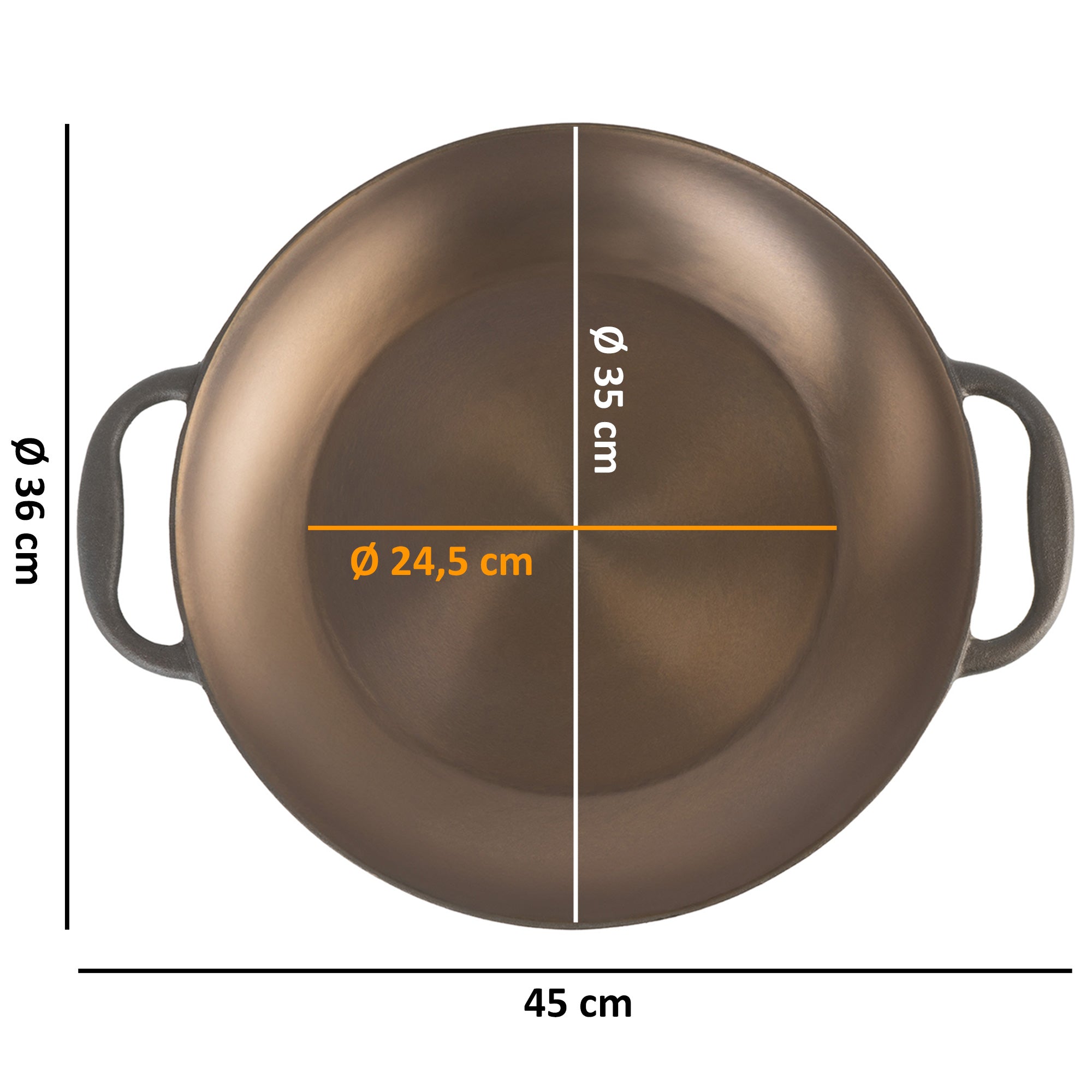 Paella pan, Ø 35 cm, cast iron pan, polished