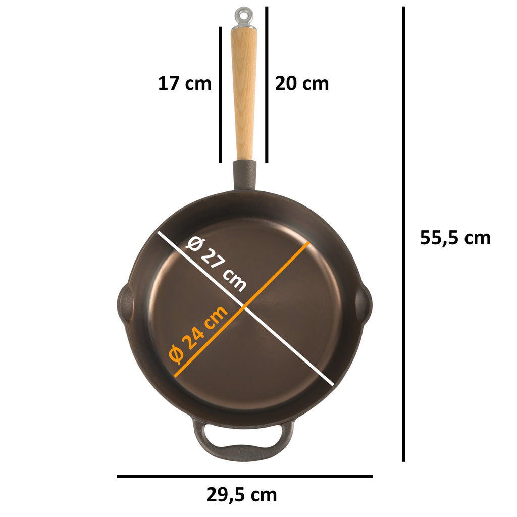Gusseisenpfanne, Ø 27 cm, Gusseisen, poliert, mit zwei Ausgießern