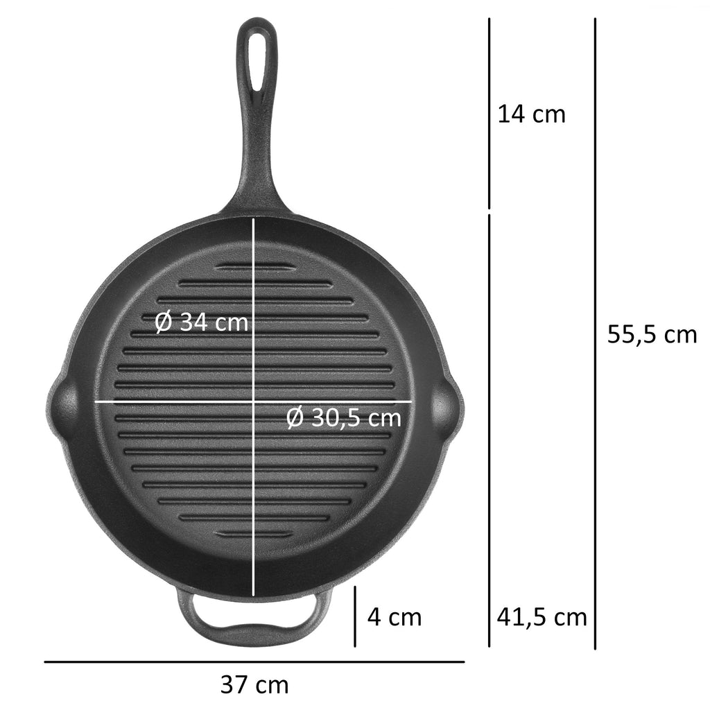 Frying pan, Ø 29 cm, cast iron, with handle and two spouts