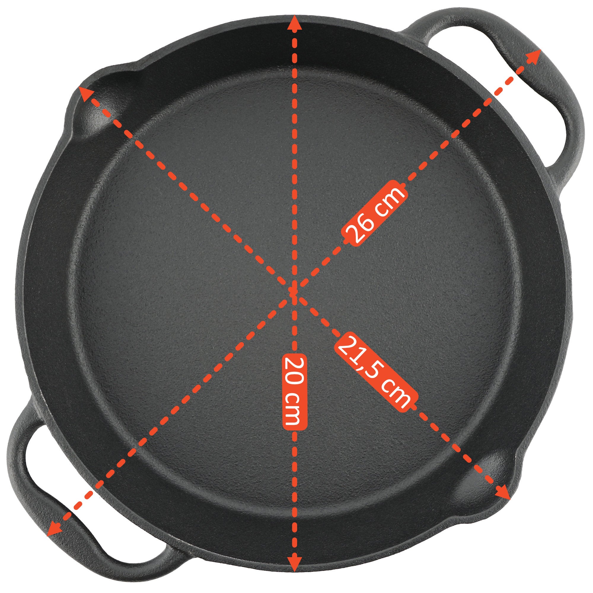 Grill pan, cast iron, with two handles, two spouts
