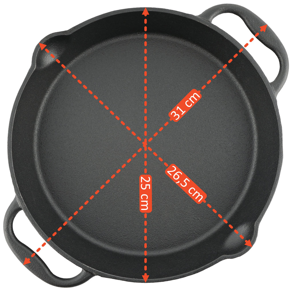 Grill pan, cast iron, with two handles, two spouts
