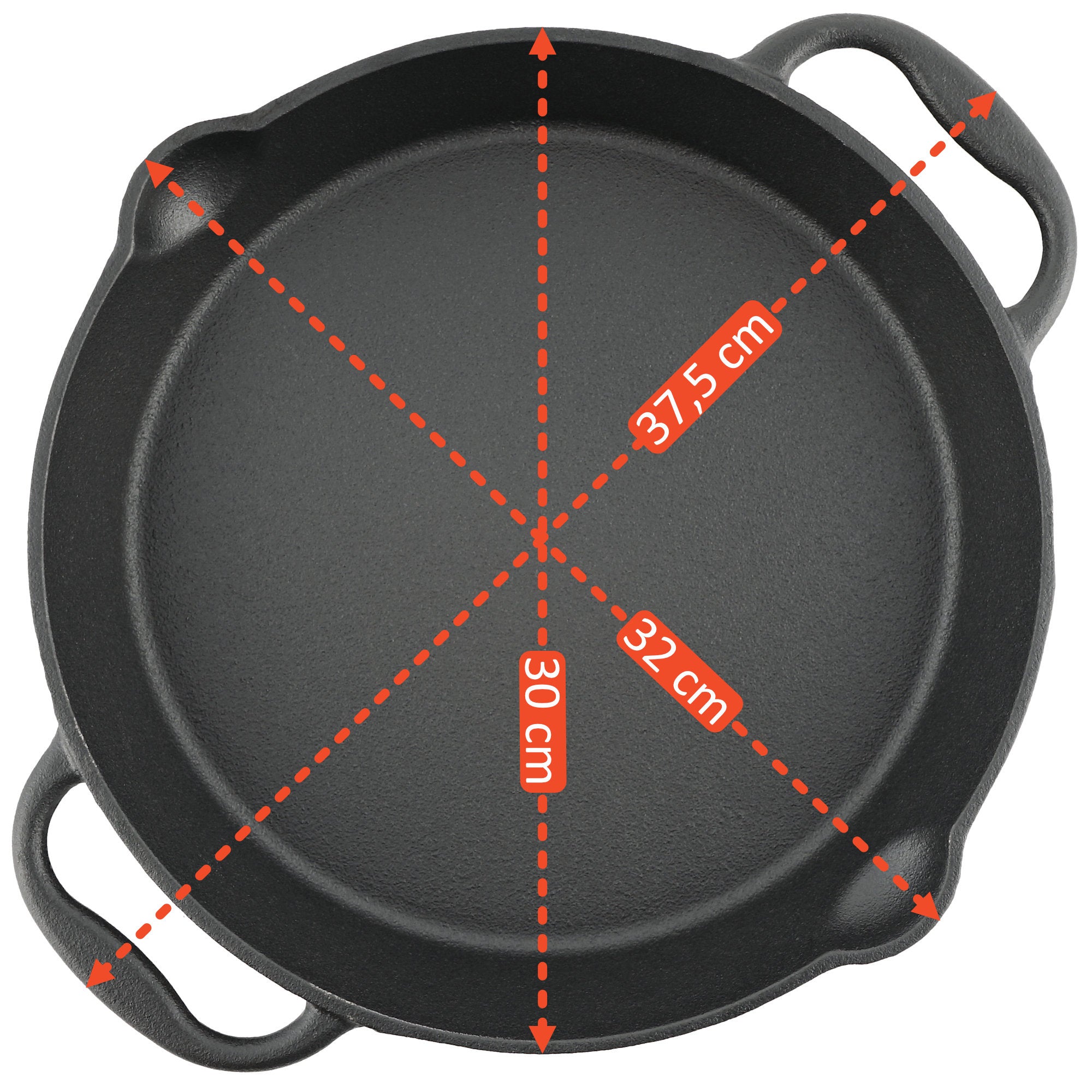 Grill pan, cast iron, with two handles, two spouts