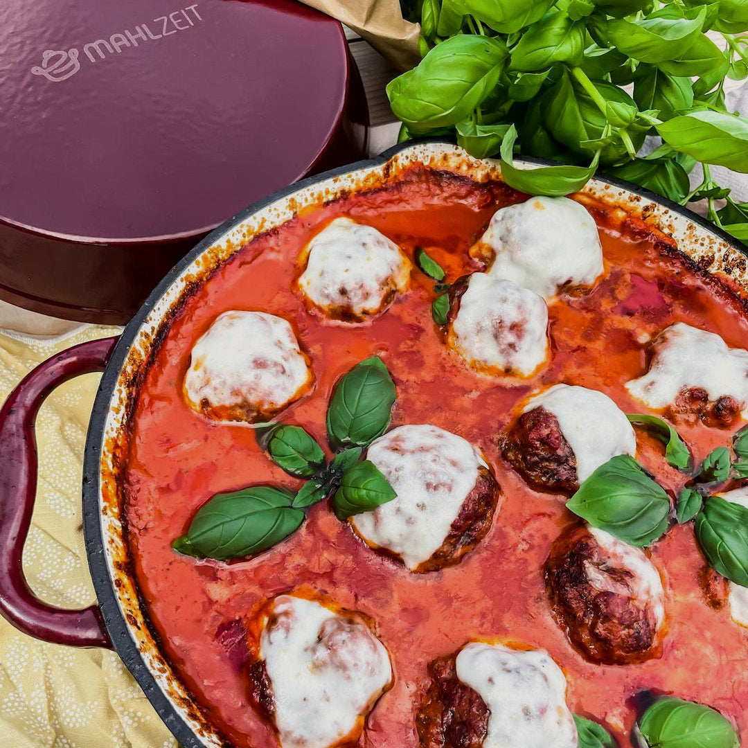 Poêle à frire, Ø 29 cm, en fonte émaillée, avec deux poignées et deux becs verseurs