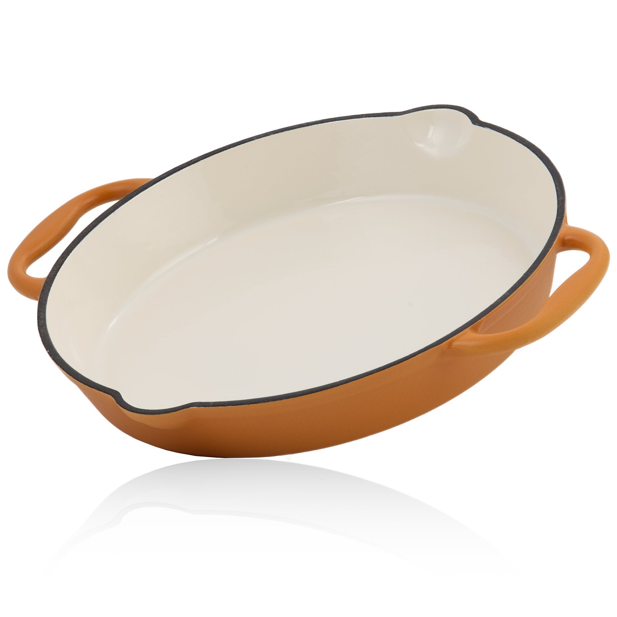 Frying pan, Ø 29 cm, cast iron, enamelled, with two handles, two spouts