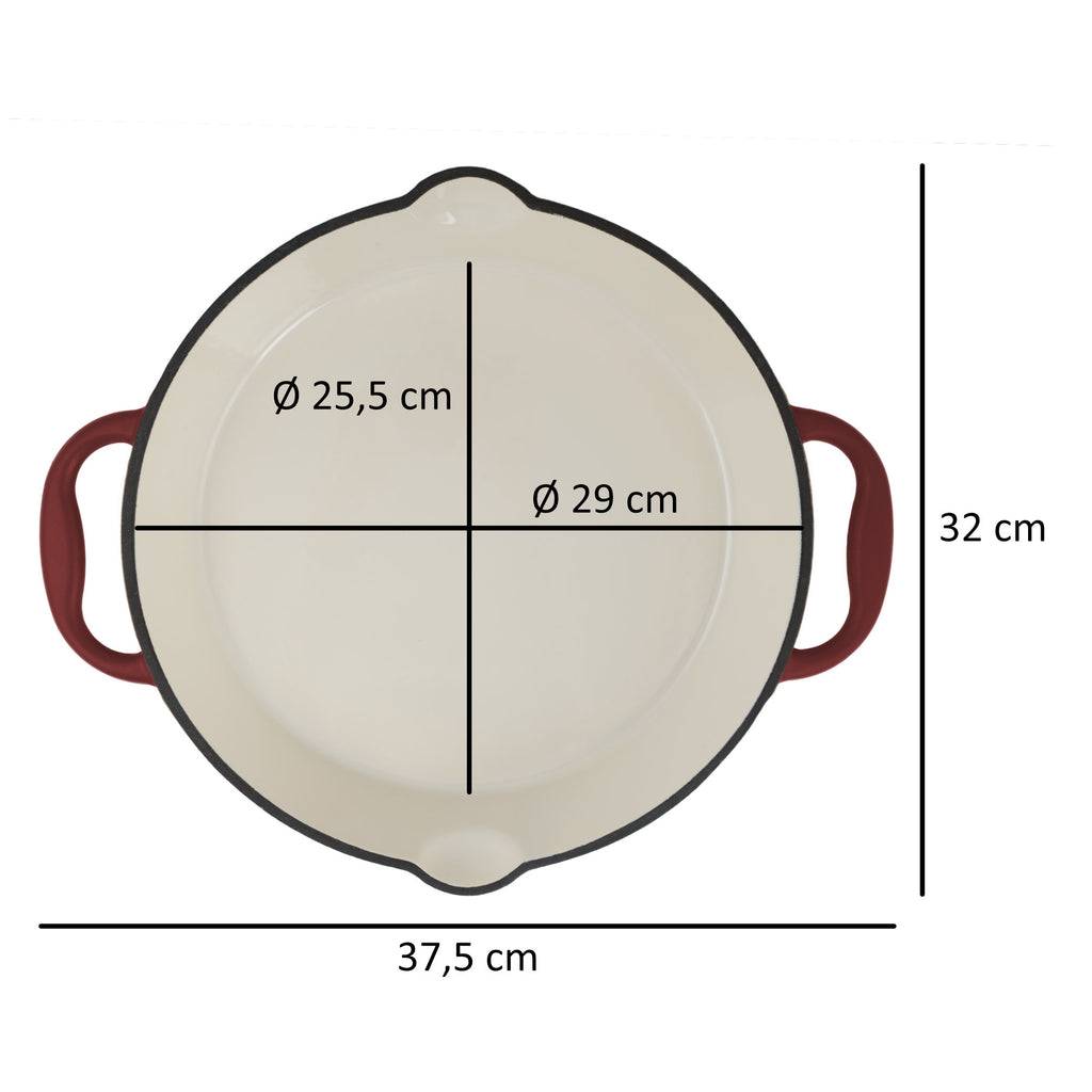 Poêle à frire, Ø 29 cm, en fonte émaillée, avec deux poignées et deux becs verseurs