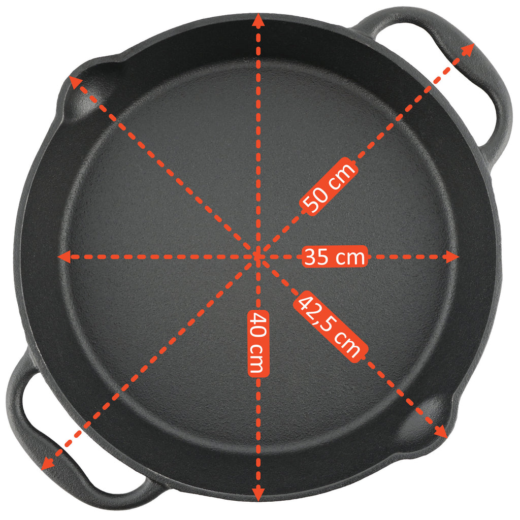 Grill pan, cast iron, with two handles, two spouts