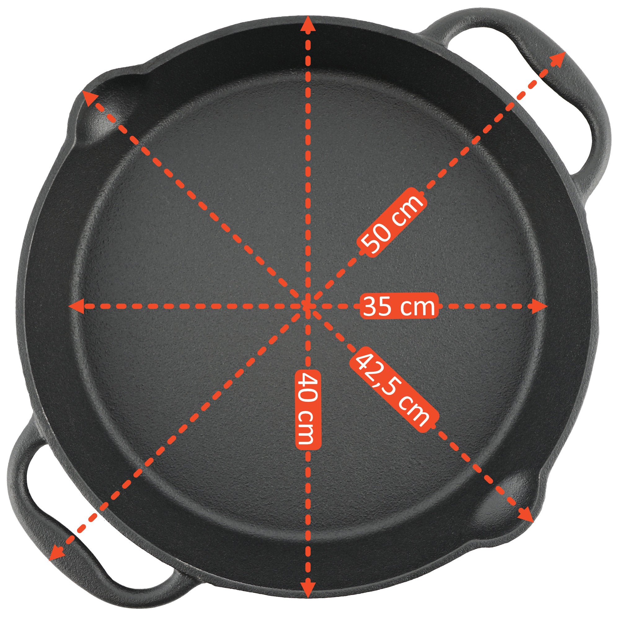 Grill pan, cast iron, with two handles, two spouts