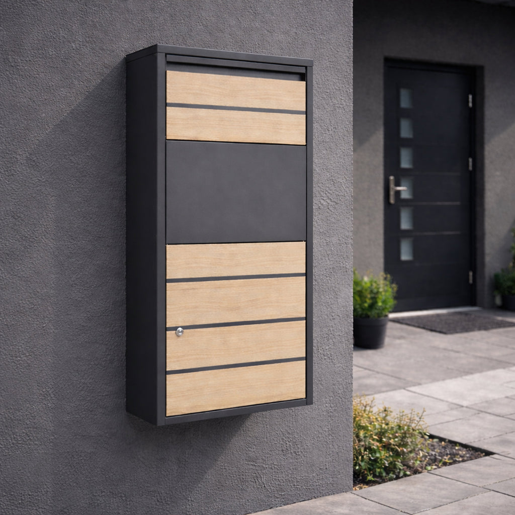 Mailbox with parcel compartment, RAL 7016 anthracite, powder-coated steel