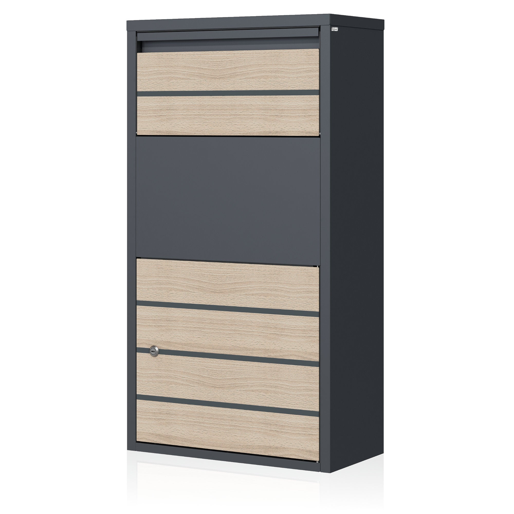 Briefkasten mit Paketfach, RAL 7016 Anthrazit, pulverbeschichteter Stahl