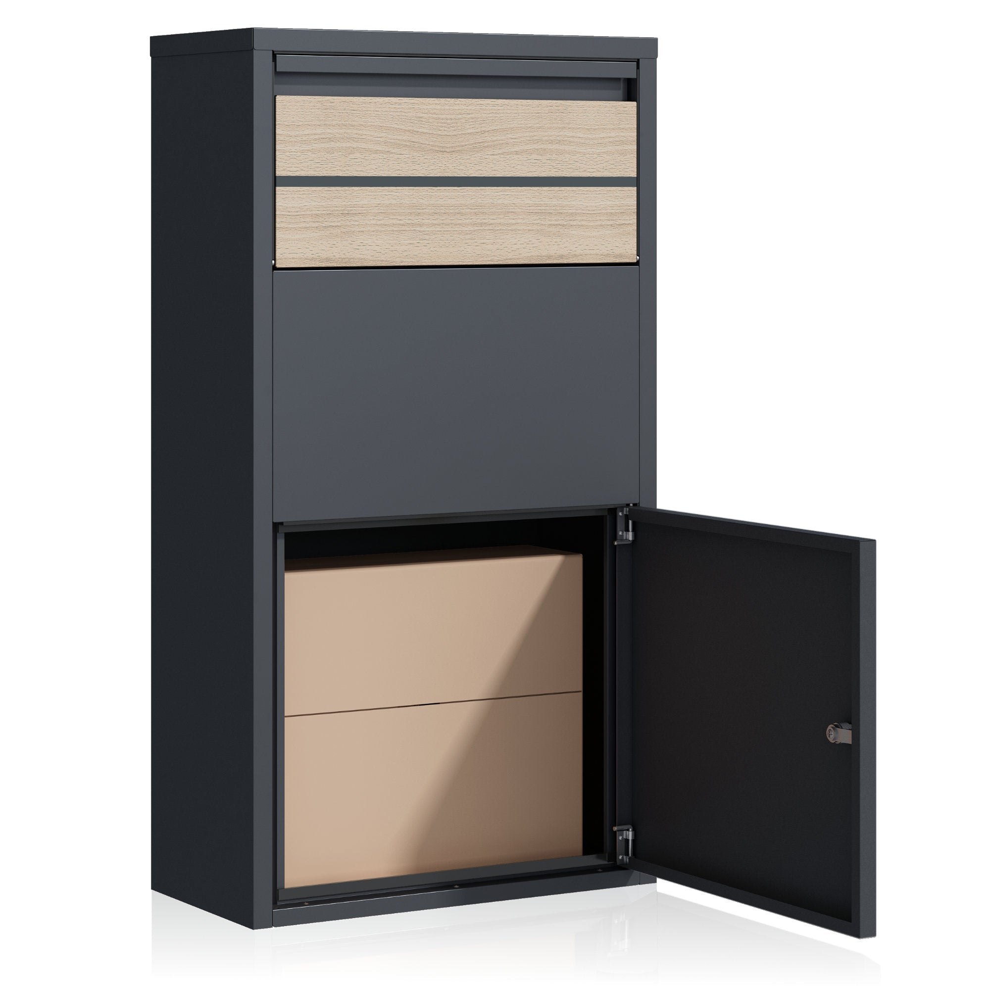 Mailbox with parcel compartment, RAL 7016 anthracite, powder-coated steel