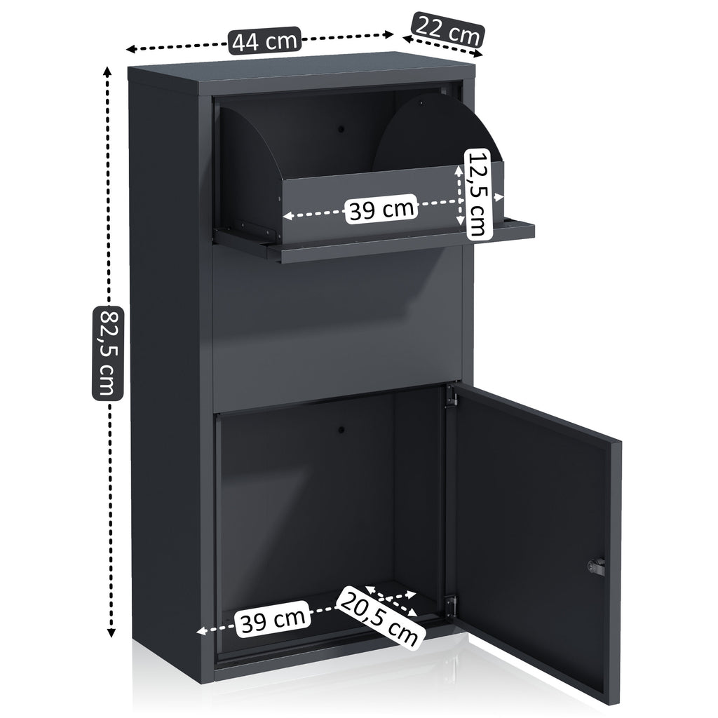 Mailbox with parcel compartment, RAL 7016 anthracite, powder-coated steel