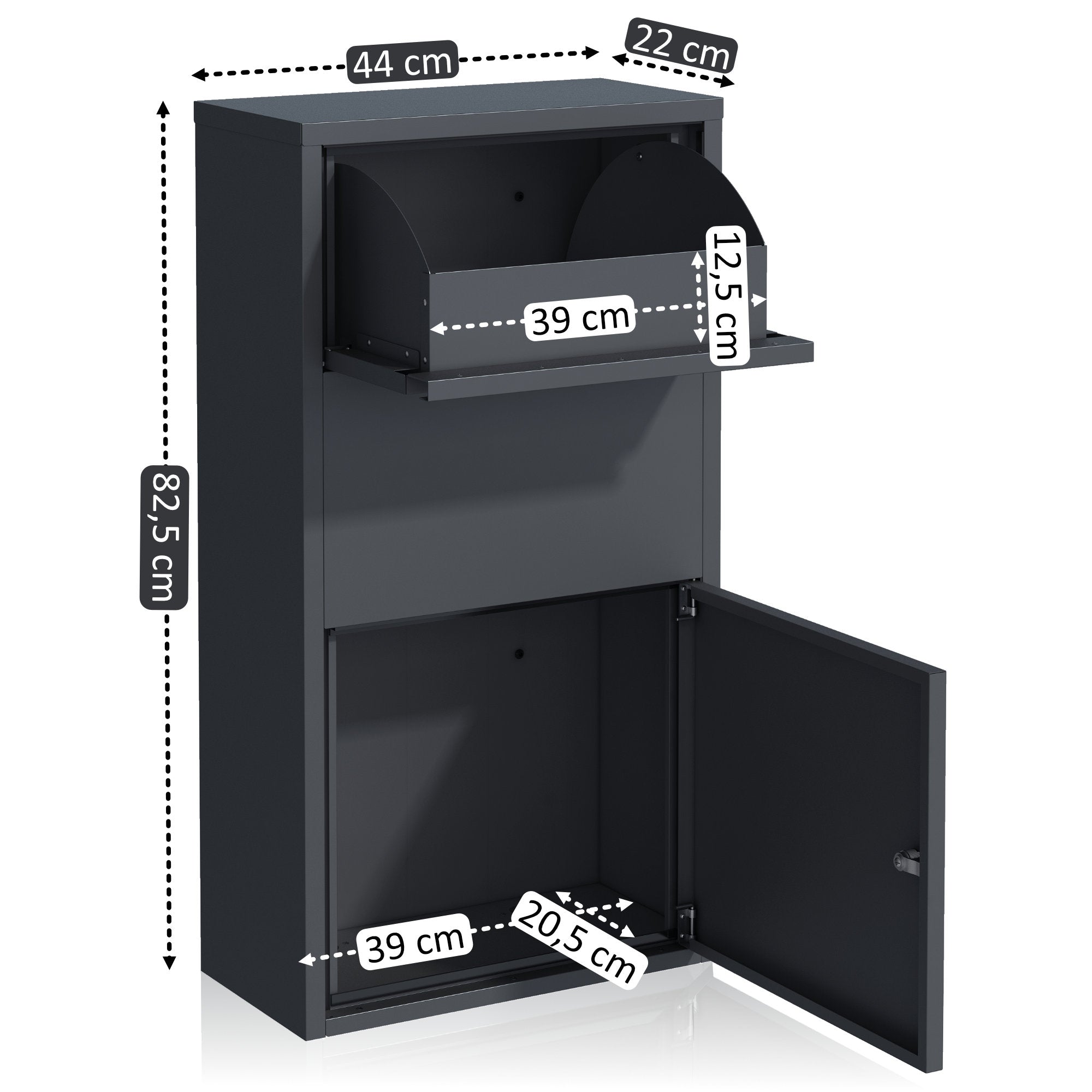 Mailbox with parcel compartment, RAL 7016 anthracite, powder-coated steel