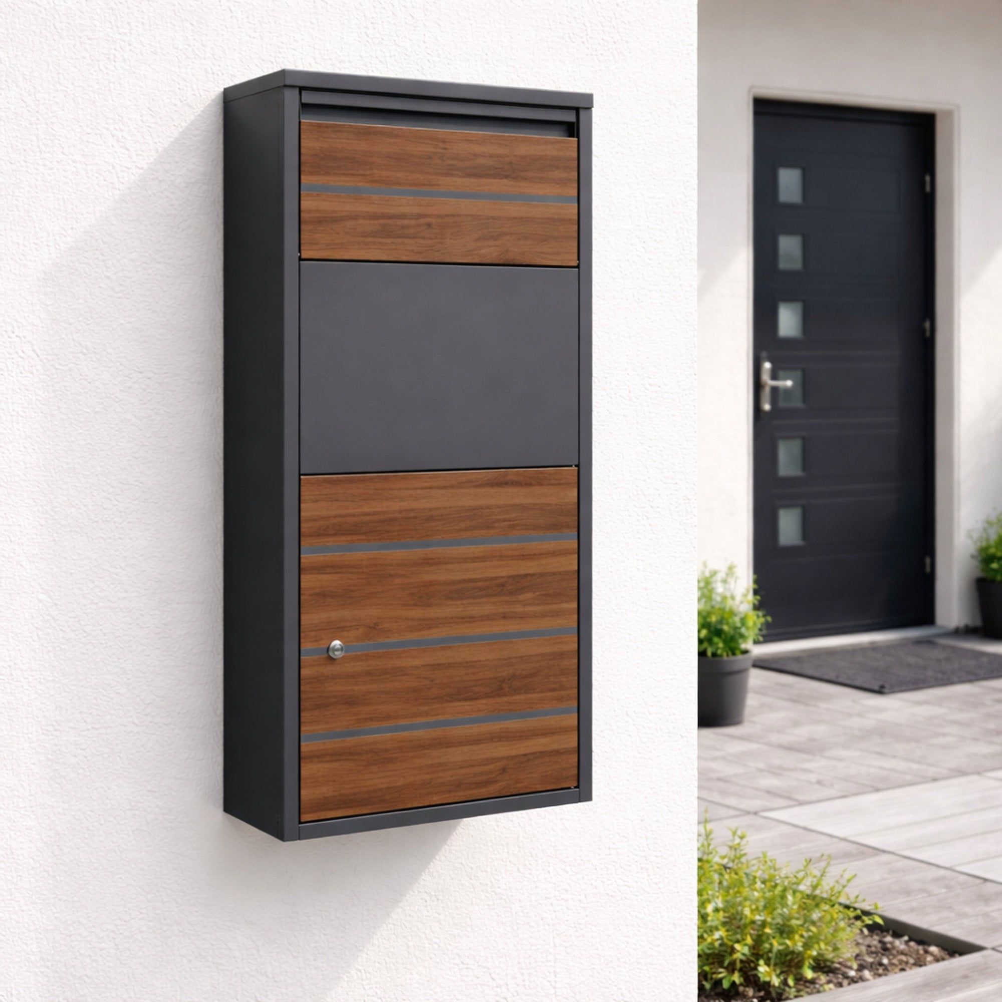 Mailbox with parcel compartment, RAL 7016 anthracite, powder-coated steel