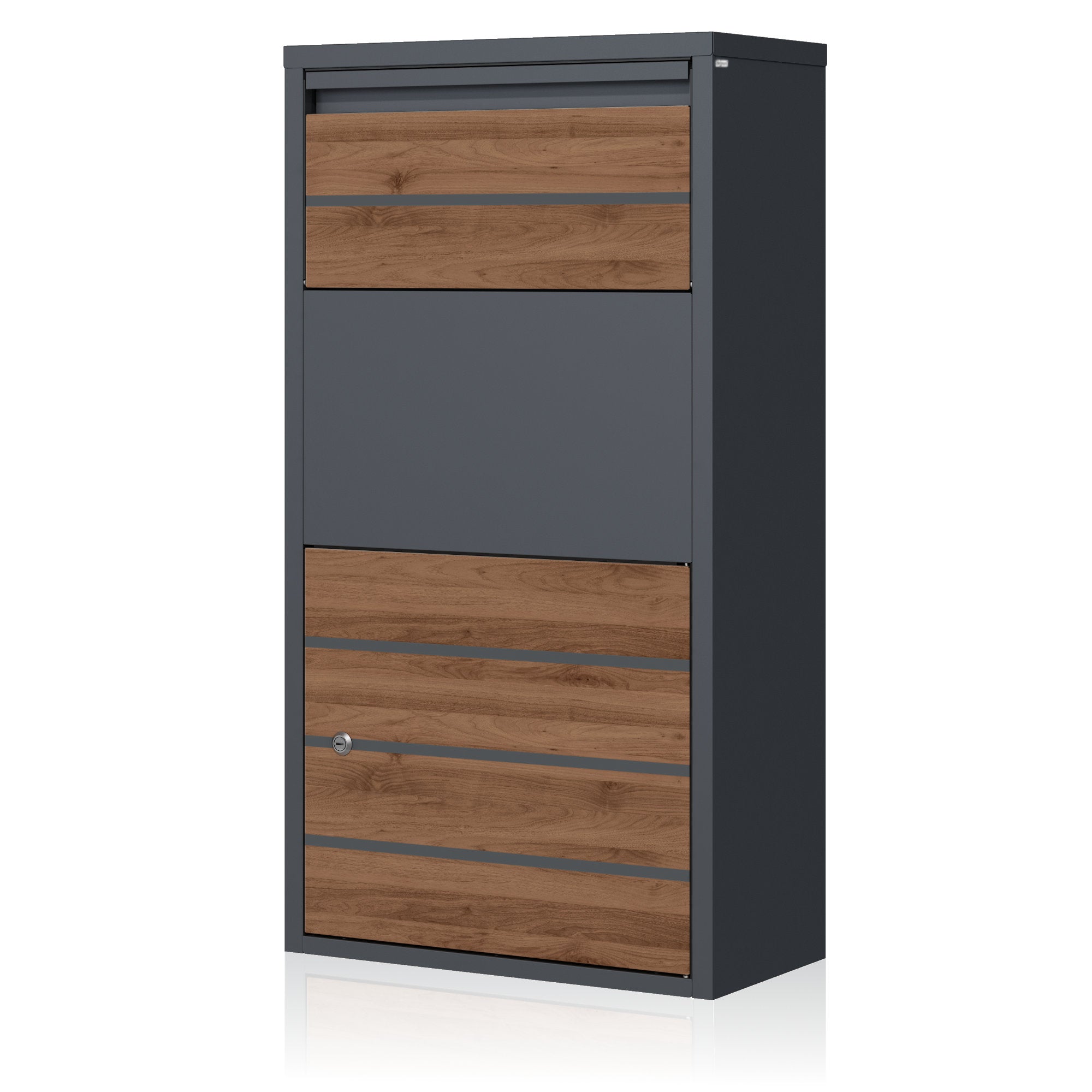 Briefkasten mit Paketfach, RAL 7016 Anthrazit, pulverbeschichteter Stahl