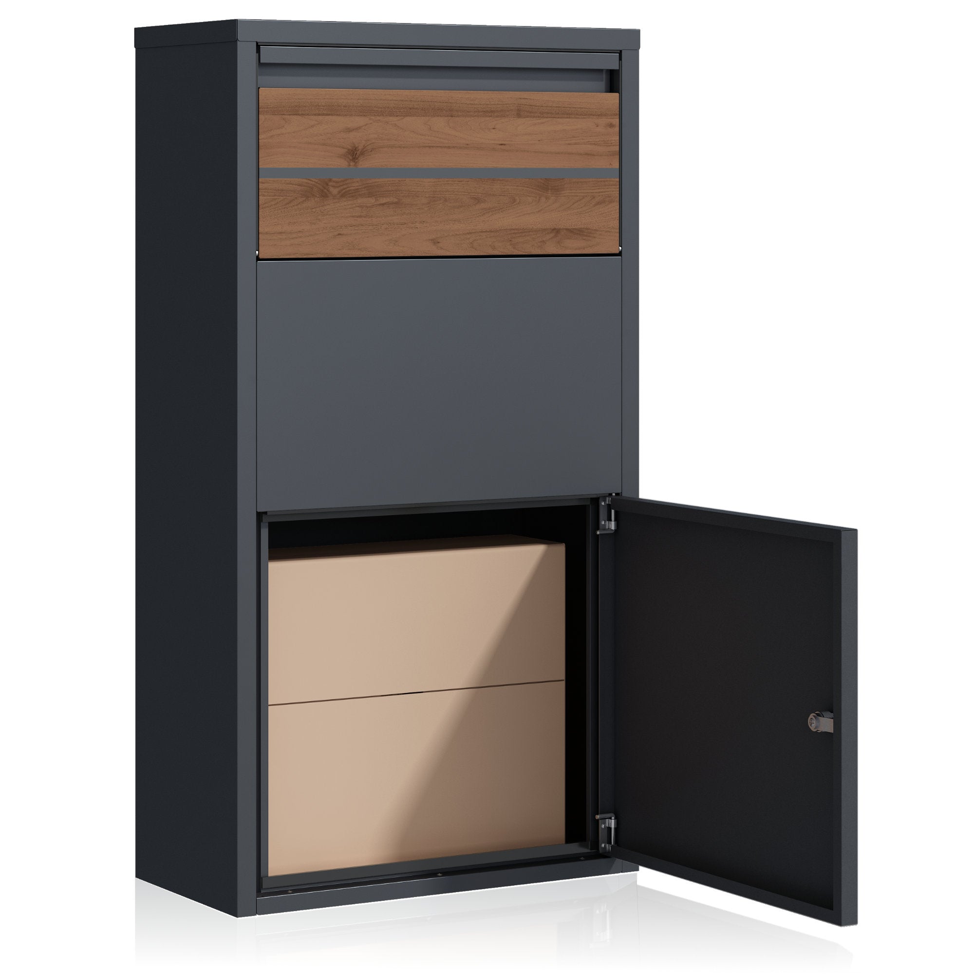 Mailbox with parcel compartment, RAL 7016 anthracite, powder-coated steel