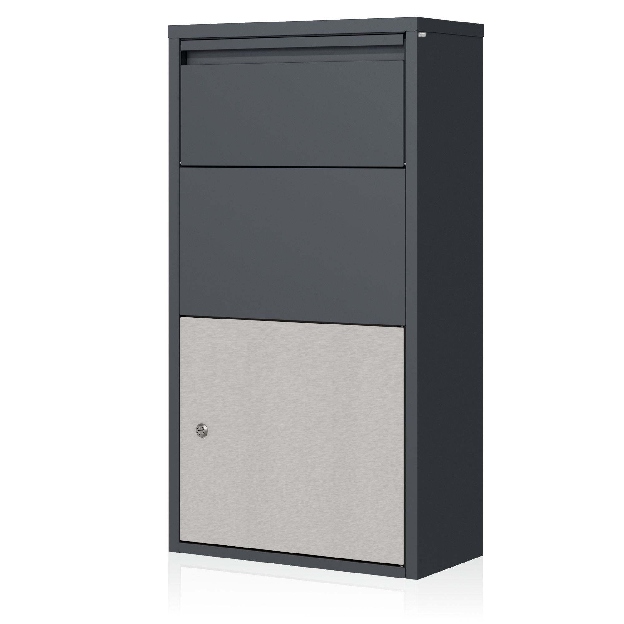 Briefkasten mit Paketfach, RAL 7016 Anthrazit, pulverbeschichteter Stahl