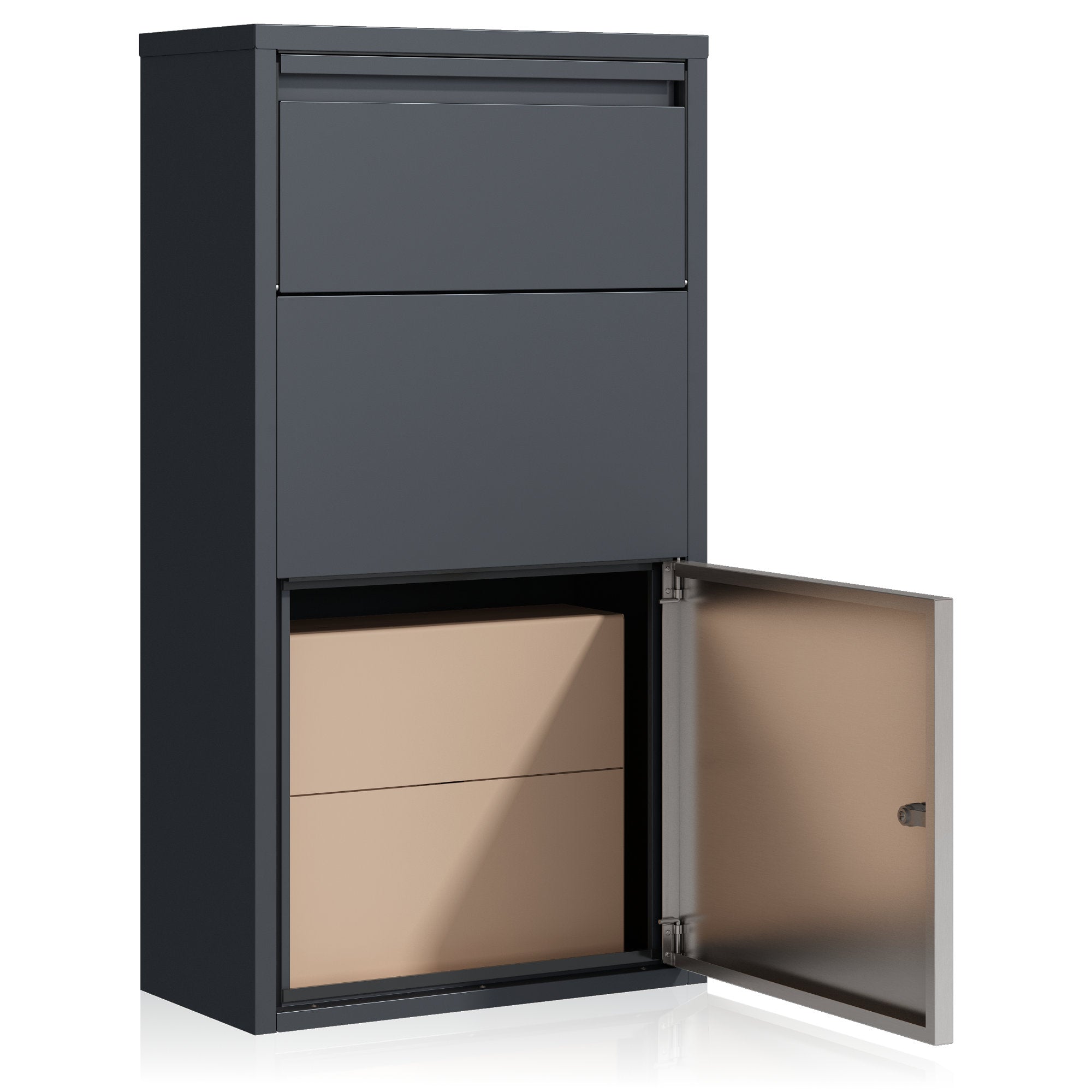 Mailbox with parcel compartment, RAL 7016 anthracite, powder-coated steel