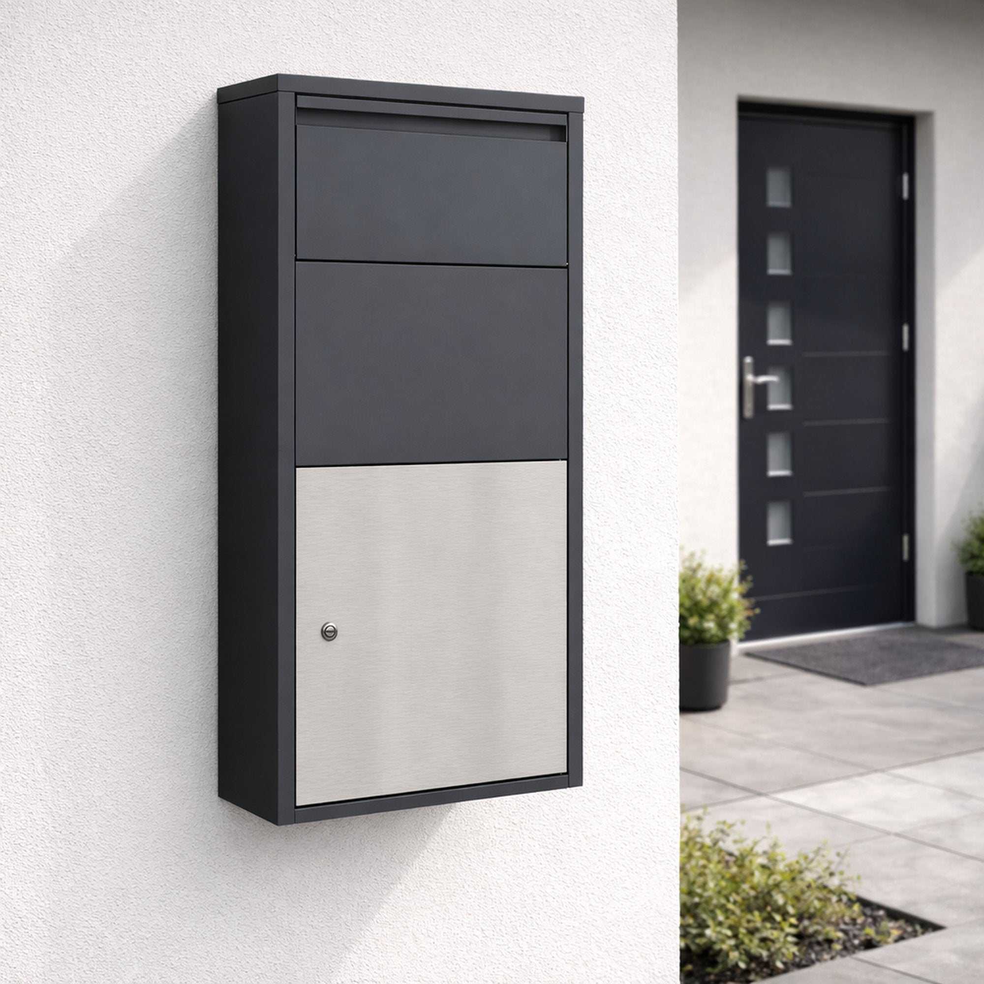 Mailbox with parcel compartment, RAL 7016 anthracite, powder-coated steel